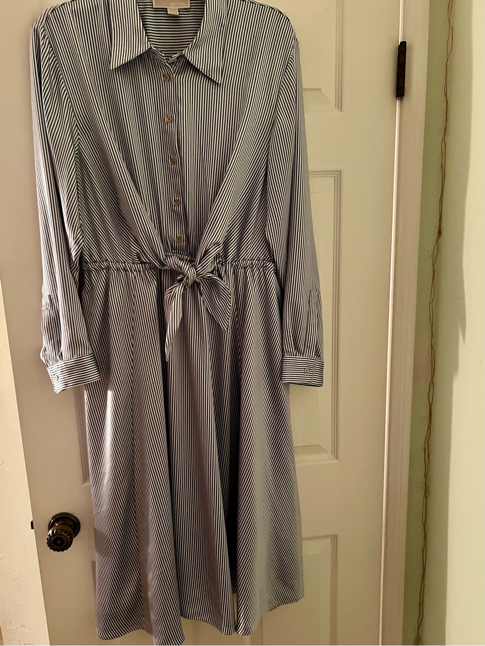 Michael Kors Size XL Striped Button-Front  Dress with Tie Waist